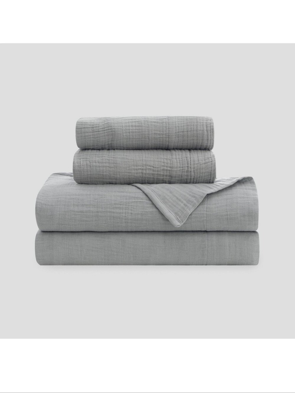 New!Calm Stone Gray Cotton Gauze Muslin Bedding King Set Soft Quilted Layers Y2